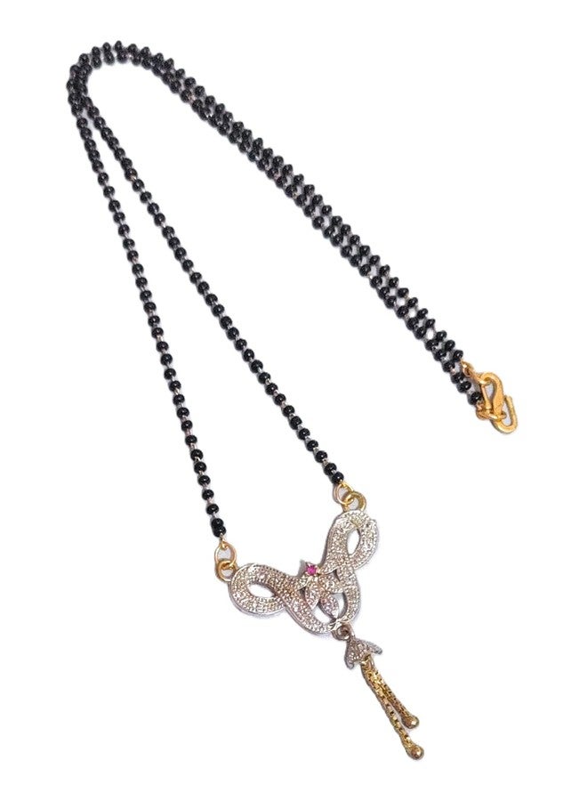 DeLegarde Gold Plated Pendant Necklace Mala Black Beads Mangalsutra Gift Jewellery for Women Fashion 17" inches Length - Image 1