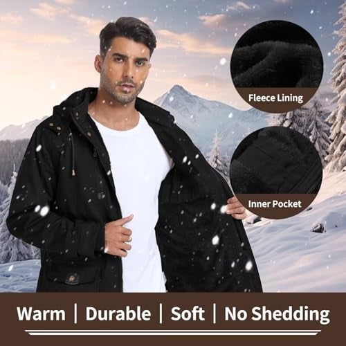 Dr.Cyril Men's Thick Winter Jackets Fleece Lined Thick Jackets Hood Work Jackets Coat Cotton Military with Cargo Pockets - Image 4