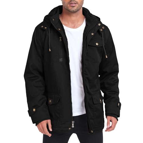 Dr.Cyril Men's Thick Winter Jackets Fleece Lined Thick Jackets Hood Work Jackets Coat Cotton Military with Cargo Pockets - Image 2