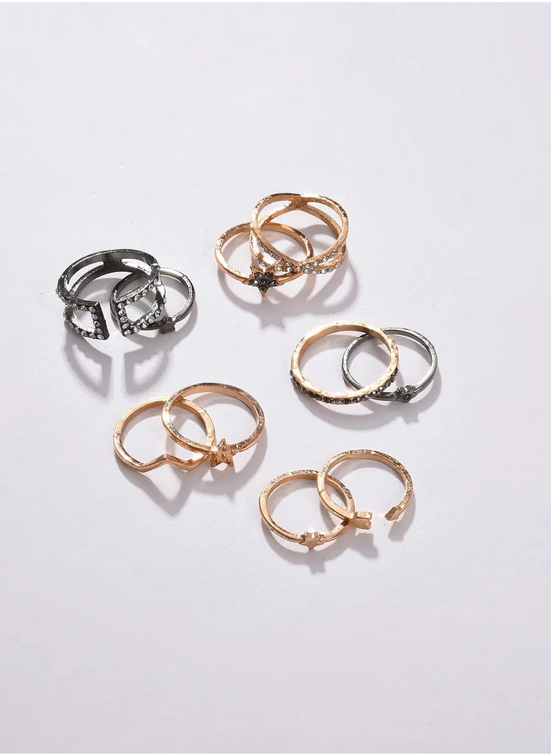 SOHI Set of 10 White Stone Studded Finger Ring