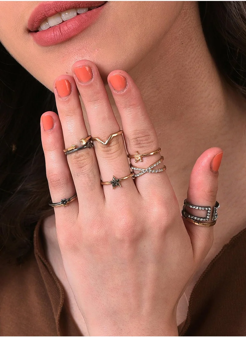 SOHI Set of 10 White Stone Studded Finger Ring