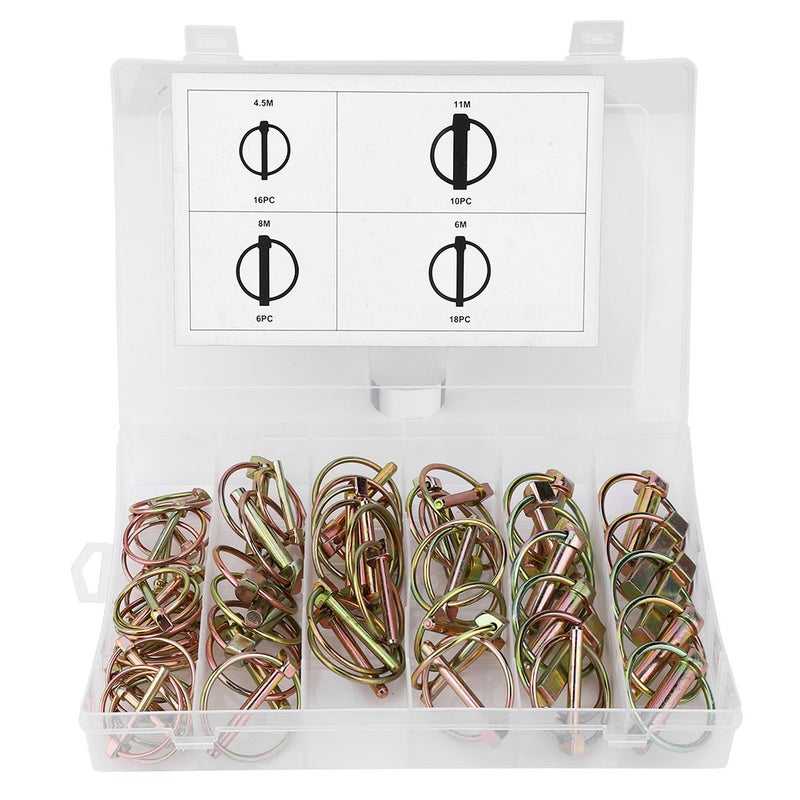 50pcs Lynch Pin Assortment Kit Steel Annular Safety Pin for Farm Tractor Trailer - Image 1
