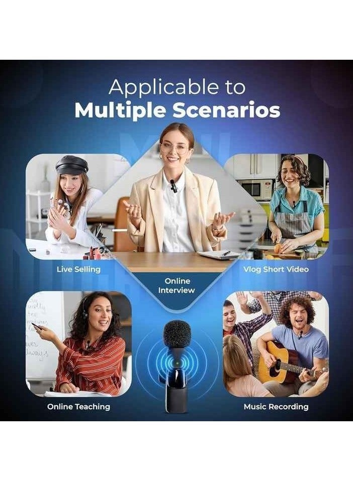 N9 Mini Mic Pro Wireless Microphone for iPhone  iPad Android  Lavalier Microphone for Video Recording -2 Pack iPhone Mic Crystal Clear Recording with USB Type C for Podcast  - Image 2