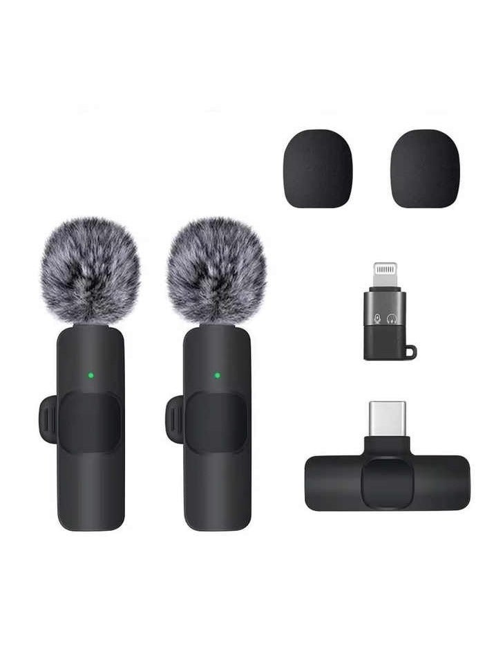 N9 Mini Mic Pro Wireless Microphone for iPhone  iPad Android  Lavalier Microphone for Video Recording -2 Pack iPhone Mic Crystal Clear Recording with USB Type C for Podcast  - Image 1
