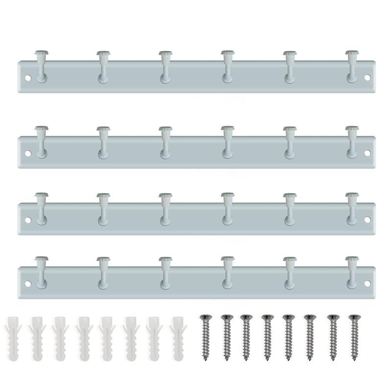 Hepiack Metal 6Hook DoorWall Cloth Hanger with Screws for Bathroom Kitchen White Pack of 4 - Image 1