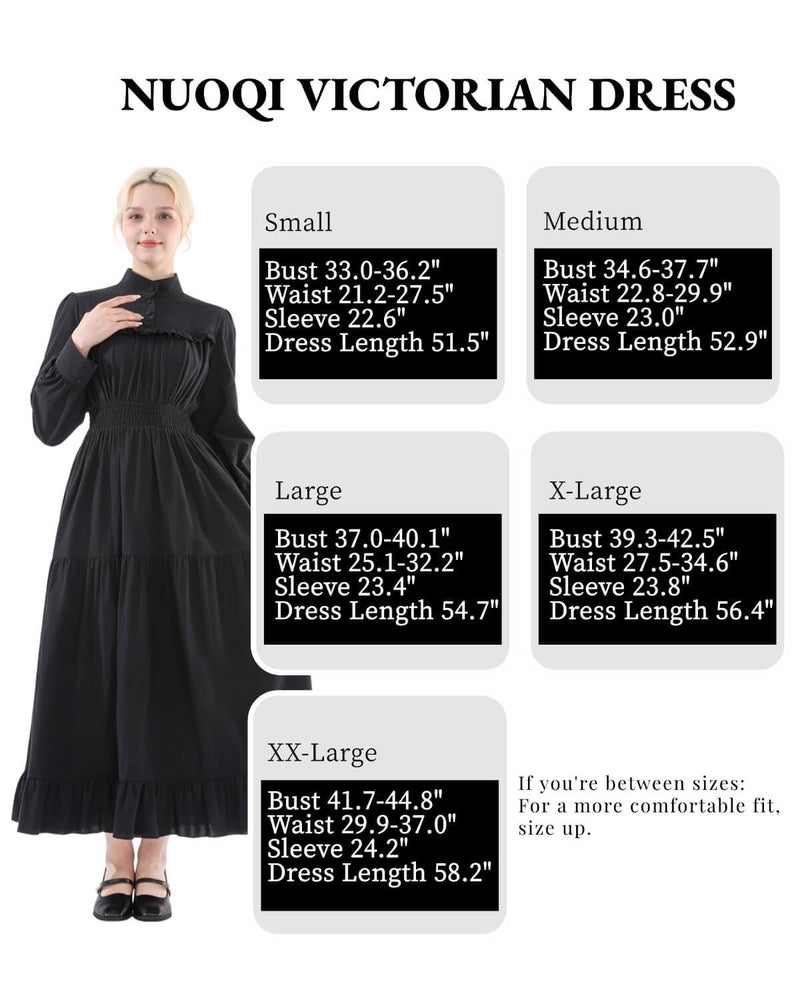 Nuoqi Black Victorian Dress for Women Long Sleeve Edwardian Dress Gothic Medieval Renaissance Costume S - Image 4