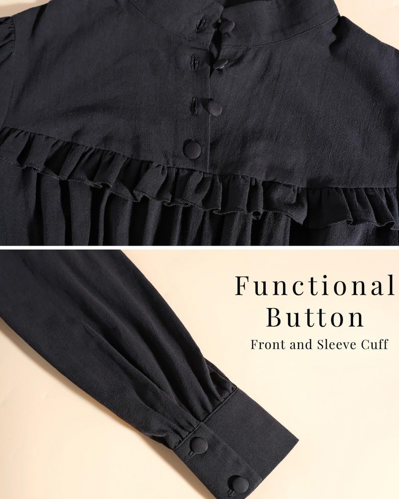 Nuoqi Black Victorian Dress for Women Long Sleeve Edwardian Dress Gothic Medieval Renaissance Costume S - Image 5