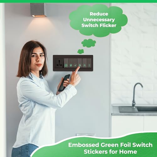 Wonder Hub Premium Green Foil Embossed Switch Stickers for Switch Board | Pack of 330 Stickers for Home Including Fan, Light and Many More - Image 4