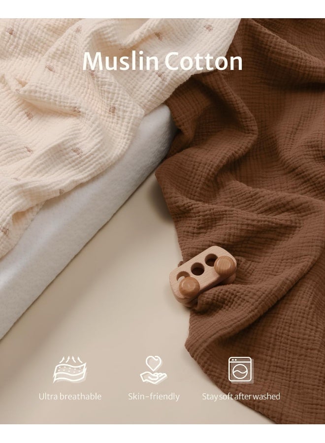 Blissful Diary Blissful Diary Muslin Changing Pad Cover for Girls Boys, Ultra Soft Breathable Cotton, Baby Diaper Change Table Pad Covers, 2Pack (Sunshine&Brown) - Image 2