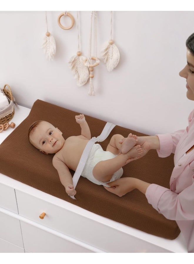 Blissful Diary Blissful Diary Muslin Changing Pad Cover for Girls Boys, Ultra Soft Breathable Cotton, Baby Diaper Change Table Pad Covers, 2Pack (Sunshine&Brown) - Image 4