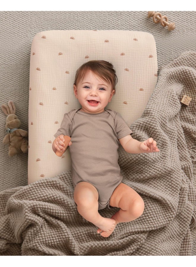 Blissful Diary Muslin Changing Pad Cover for Girls Boys, Ultra Soft Breathable Cotton, Baby Diaper Change Table Pad Covers, 2Pack (Sunshine&Brown)