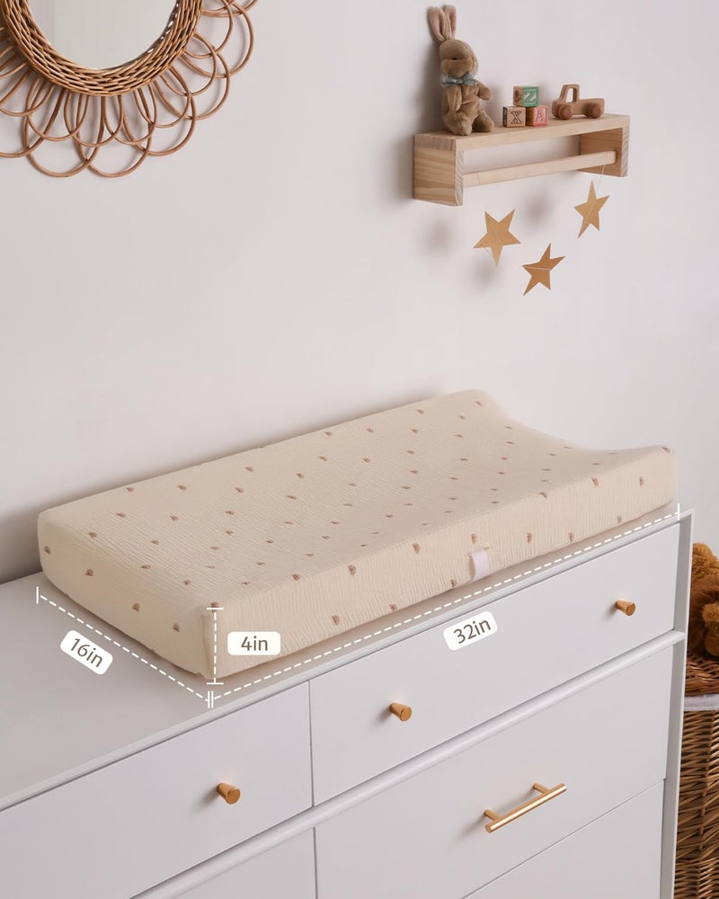 Blissful Diary Muslin Changing Pad Cover for Girls Boys, Ultra Soft Breathable Cotton, Baby Diaper Change Table Pad Covers, 2Pack (Sunshine&Brown) - Image 5