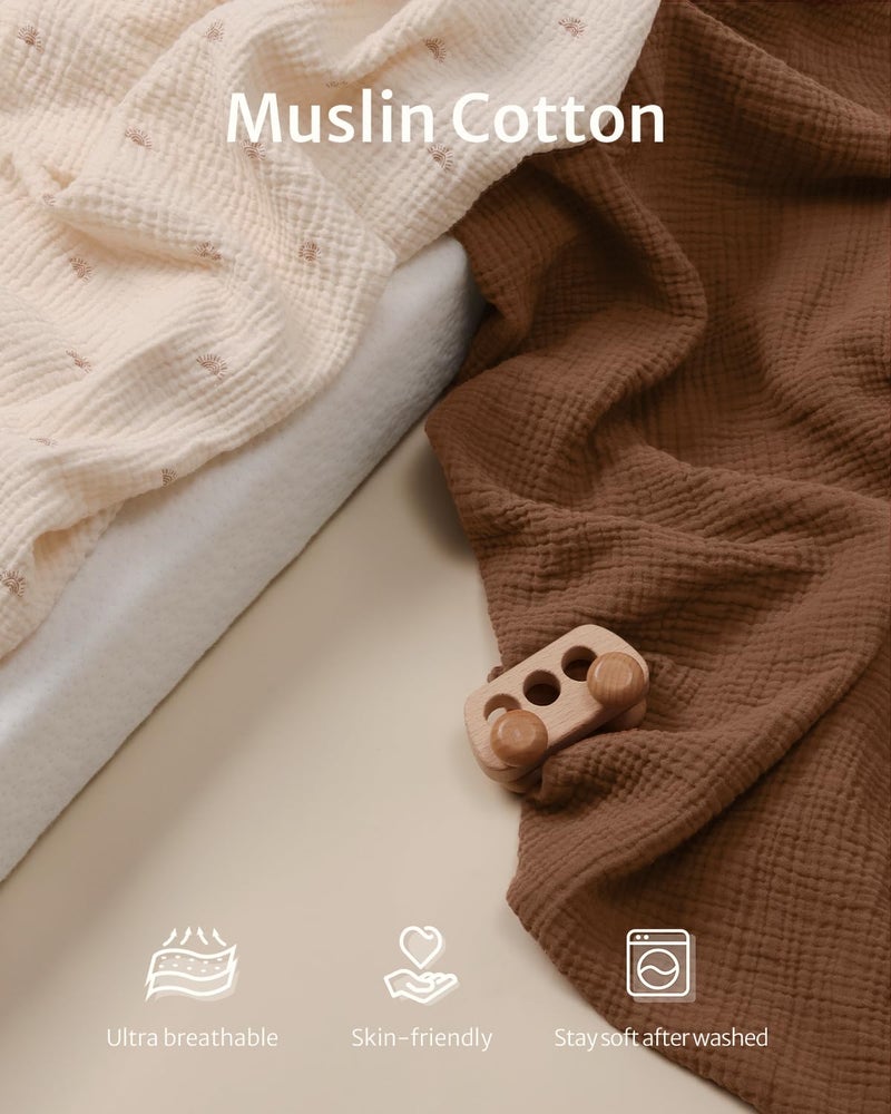 Blissful Diary Muslin Changing Pad Cover for Girls Boys, Ultra Soft Breathable Cotton, Baby Diaper Change Table Pad Covers, 2Pack (Sunshine&Brown) - Image 2
