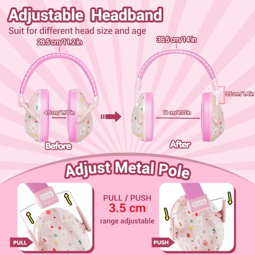 Dr.Meter سماعات دكتور ميتير لحماية الأذن من الضوضاء: سماعات إلغاء الضوضاء 27SNR للأطفال والبالغين - حماية أذن الأطفال من الشاحنات الوحشية، حساسية التوحد، جز العشب، الحفلات، الألعاب النارية - وردي - Image 4