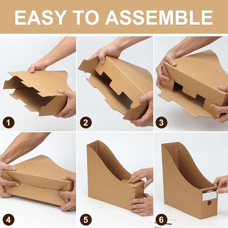 7 Pcs Foldable Desk File Holder Organizer White Cardboard Magazine Storage Box Document Rack With Blank Label Stickers For School Office Home - Image 5