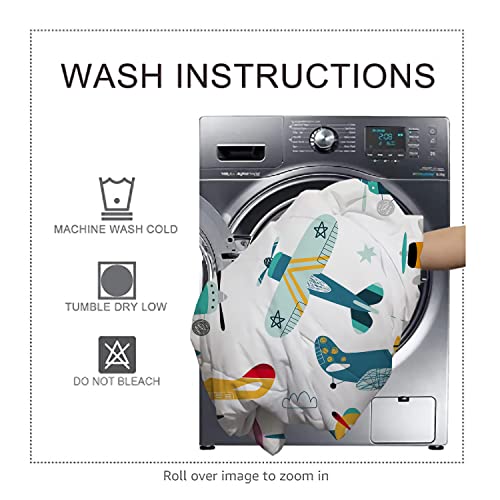 Yasida Kids Airplane Comforter Set Twin Size Colorful Cartoon Propeller Plane Bedding Set Kids Boys Bedding Sets Twin Teens Cartoon Airplanes Down Comforter Aviation Theme Duvet Bedroom Decor - Image 5