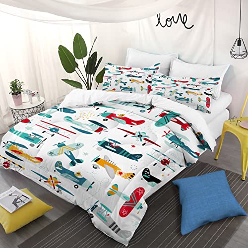 Yasida Kids Airplane Comforter Set Twin Size Colorful Cartoon Propeller Plane Bedding Set Kids Boys Bedding Sets Twin Teens Cartoon Airplanes Down Comforter Aviation Theme Duvet Bedroom Decor - Image 3