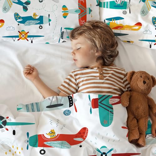 Yasida Kids Airplane Comforter Set Twin Size Colorful Cartoon Propeller Plane Bedding Set Kids Boys Bedding Sets Twin Teens Cartoon Airplanes Down Comforter Aviation Theme Duvet Bedroom Decor - Image 2