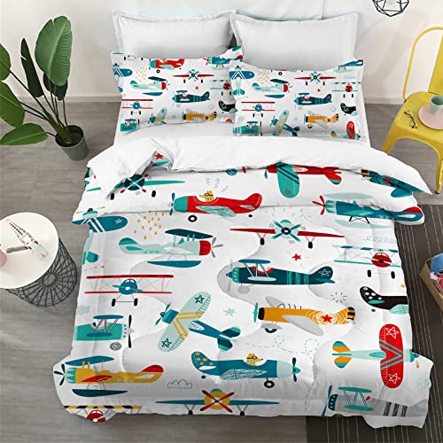 Yasida Kids Airplane Comforter Set Twin Size Colorful Cartoon Propeller Plane Bedding Set Kids Boys Bedding Sets Twin Teens Cartoon Airplanes Down Comforter Aviation Theme Duvet Bedroom Decor - Image 1