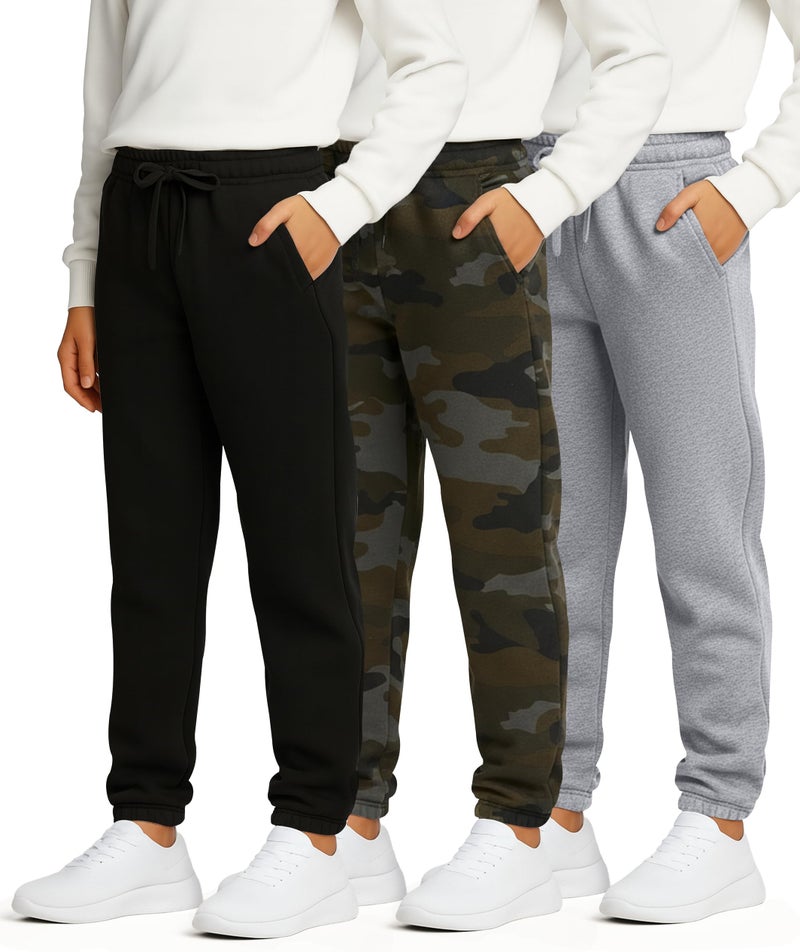 REALESSENTIALS 3 Pack: Boys Fleece Joggers Sweatpants Youth Teen Active Athletic Pajama Soft Warm Pants Pajamas Teen Gym Running Tech Sweats Casual Boys' Teens Winter Pockets Kids Drawstrings Sports-Set 8,XS(6/7) - Image 1