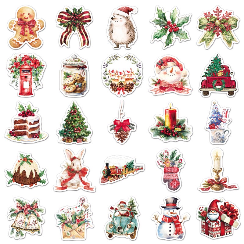 50pcs Vintage Watercolor Christmas Stickers for DIY Scrapbooking - Image 2