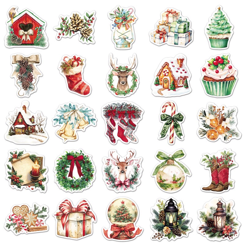 50pcs Vintage Watercolor Christmas Stickers for DIY Scrapbooking - Image 3