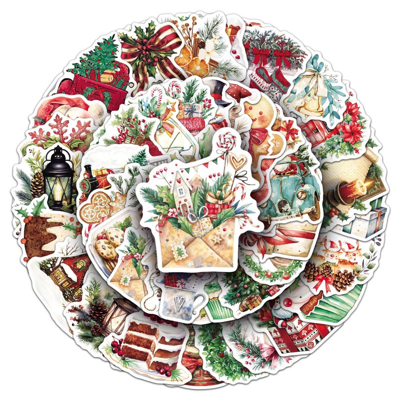 50pcs Vintage Watercolor Christmas Stickers for DIY Scrapbooking - Image 5