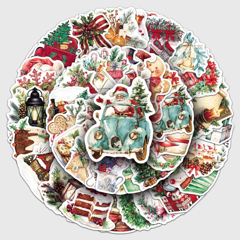 50pcs Vintage Watercolor Christmas Stickers for DIY Scrapbooking - Image 1