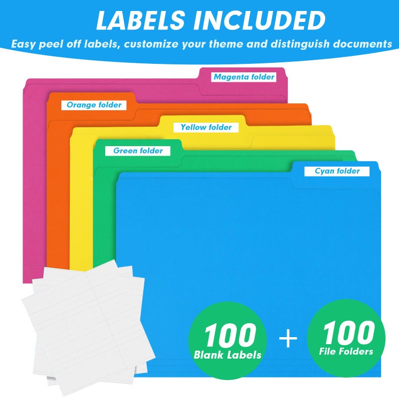 RAZCC File Folder, RAZCC 100 Pack 1/3 Cut Tab Colored File Folders, File Folder Letter Size for Office Classroom Use, Assorted 5 Colors Folders with Tabs - Image 4
