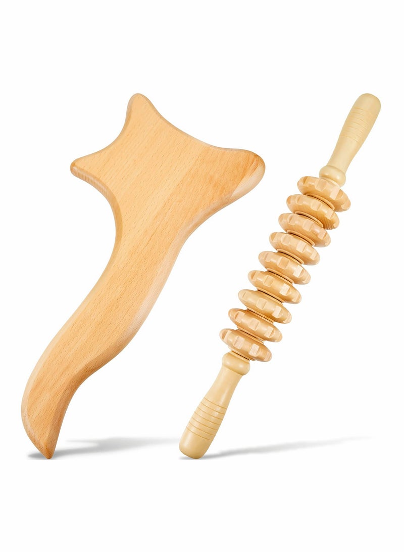 KASTWAVE 2 Pieces Wood Massage Tools Gua Sha Board Handheld Wooden Scraper Massage Rollers - Image 1