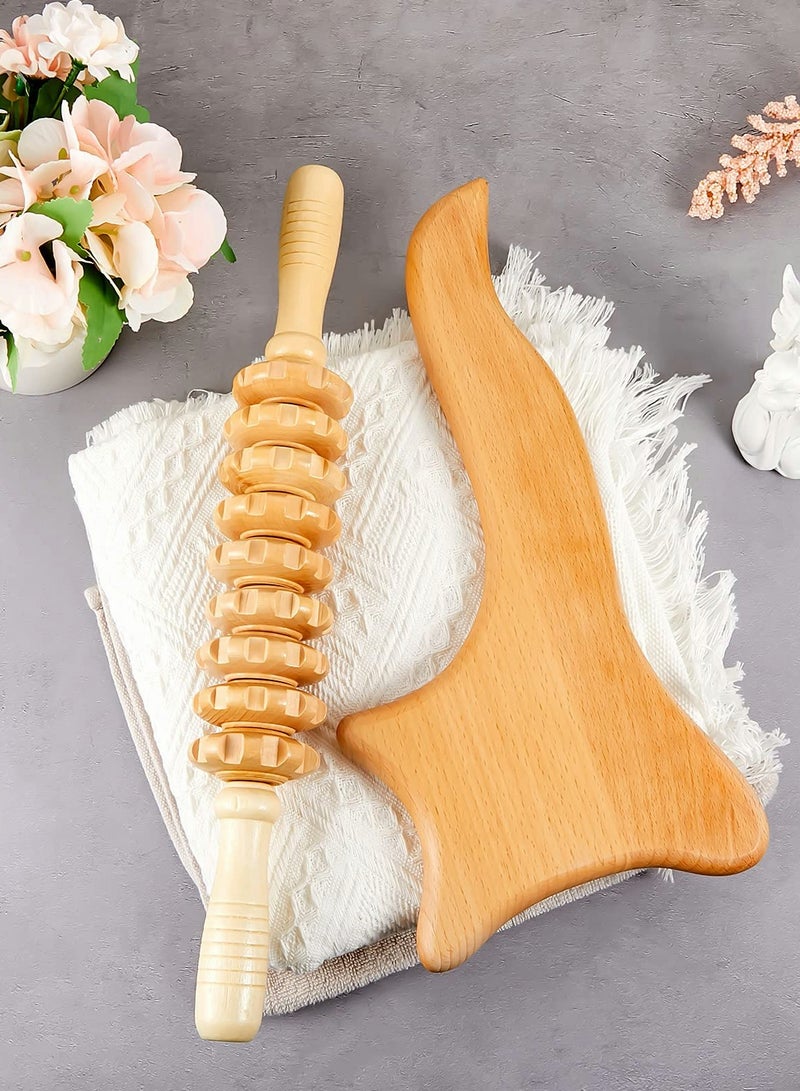 KASTWAVE 2 Pieces Wood Massage Tools Gua Sha Board Handheld Wooden Scraper Massage Rollers - Image 4