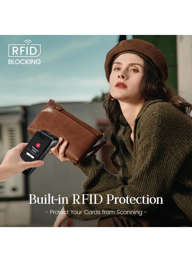 befen Leather Wristlet Wallets for Women, RFID Blocking Small Crossbody Bags, Women Leather Purses Handbags Shoulder Bag Trendy Clutch Purse with Adjustable Shoulder Strap and Wrist Strap, Brown - Image 1
