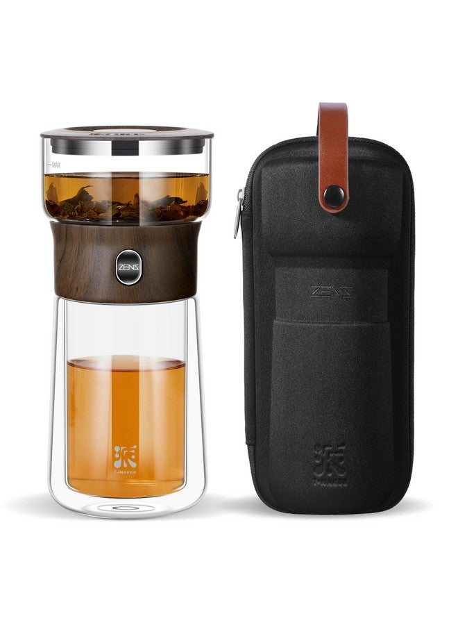 ZENS Novelty Smart One Touch Tea Maker, Small Glass Teapot Stainers for Loose Tea Steeper, Solo 3-in-1 Glass Tea Brewer with Insulated Tea Cup for Hot Gongfu Tea with Portable Tea Kits, Tea Gifts - Image 1