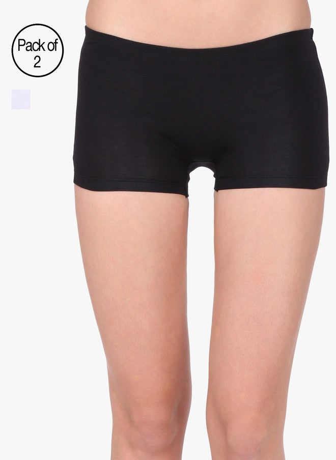 Red Rose Pack of 2 Boy Shorts in Black and White - Comfortable Mid-Rise Boyleg Design - Image 1