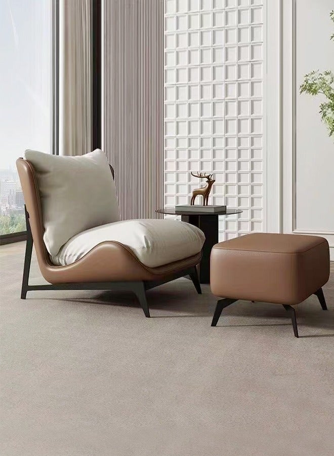 فاشون هوم مجموعة من كرسيين عصريين مبطنين للاسترخاء وظهر مرتفع ومريح ومنخفض الارتفاع مع مسند للقدمين وكرسي فناء وأريكة واسترخاء وكرسي أريكة كسول فردي للشرفة وكرسي خارجي وكرسي عصري مميز وكرسي ترفيهي لغرفة المعيشة 67 × 78 × 75 و55 × 42 × 35 سم (مجمع بالكامل) - Image 1