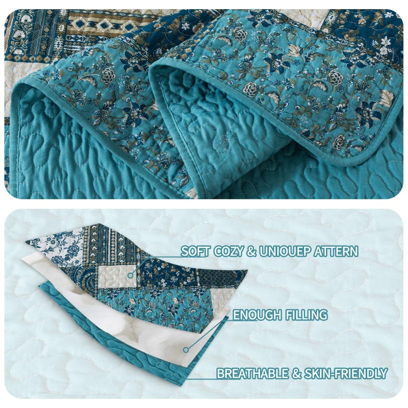 BEDIFANY Cotton King Size Quilt Set, Lightweight Bedspread King Size Coverlet Boho King Quilt, Soft Farmhouse King Quilt Bedding Sets for Bed Decorations for All Seasons (3 Pieces, Blue) - Image 4