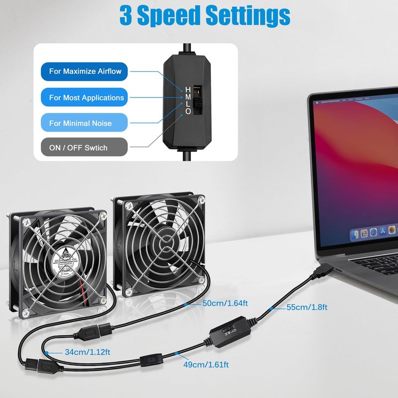 GDSTIME 5V USB 90mm Fan with Speed Control, 92mm x 92mm x 25mm Brushless DC PC Computer Cooling Fan - Image 3