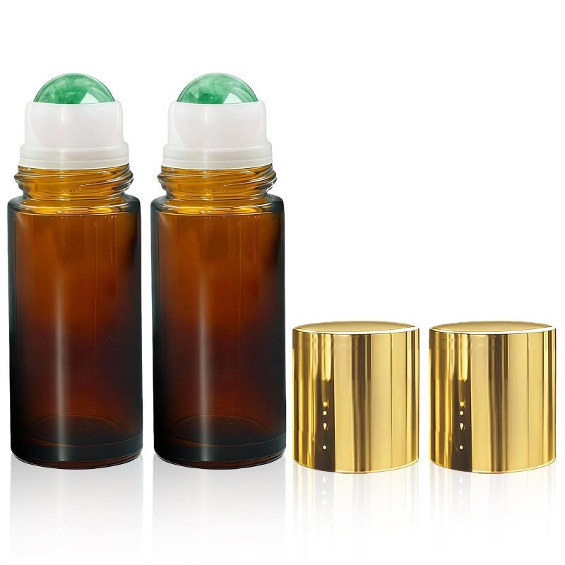 Amber Glass Roll On Bottle 50ml UV-Protective - Leak-Proof Refillable Essential Oil Roller for Travel