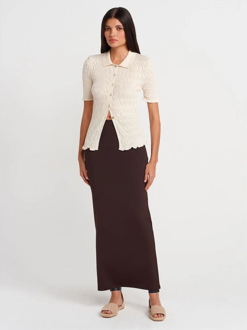 DILVIN Fitted Ribbed Cotton Blend Short-sleeve Cardigan - Image 4