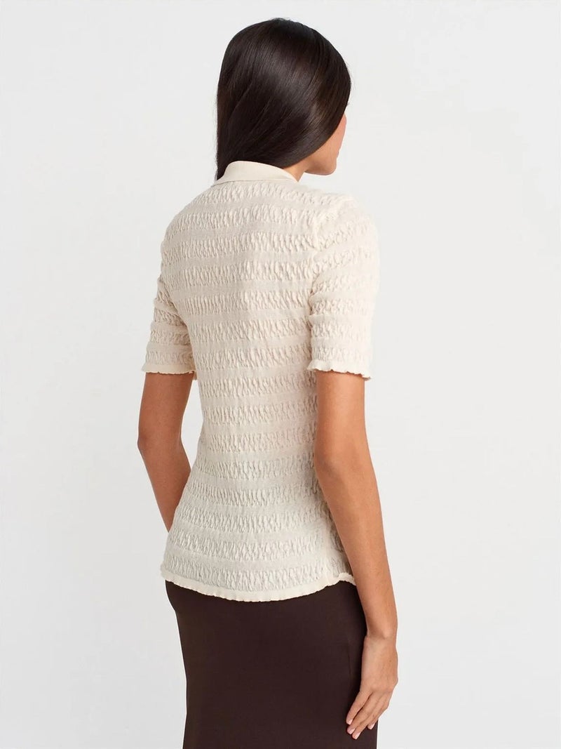 DILVIN Fitted Ribbed Cotton Blend Short-sleeve Cardigan - Image 2