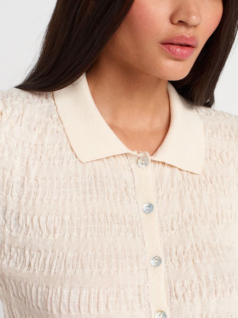 DILVIN Fitted Ribbed Cotton Blend Short-sleeve Cardigan - Image 3