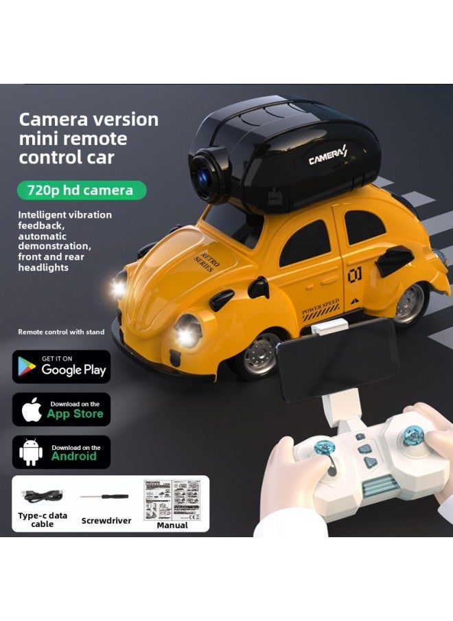 Generic - Direct Mini Remote Control Car RC Four-wheel Drive Climbing Car Toy Collision Vibration Boy Off-road Sports Car Camera-Color: Vintage Beetle (with Camera Version) - Image 1