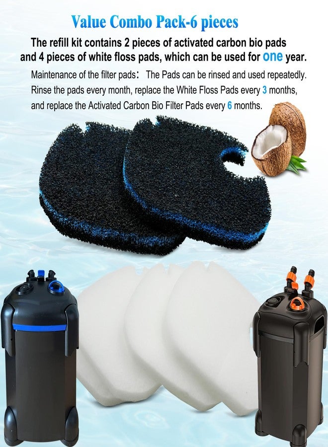 ShuRex 6 Pack Replacement Cotton White Floss and Activated Carbon Sponge Bio Filter Pads Refill for AMOSIJOY Aquarium Canister Filter, Compatible with PONDFORSE Canister Filter (Small for 172/225/265GPH) - Image 5