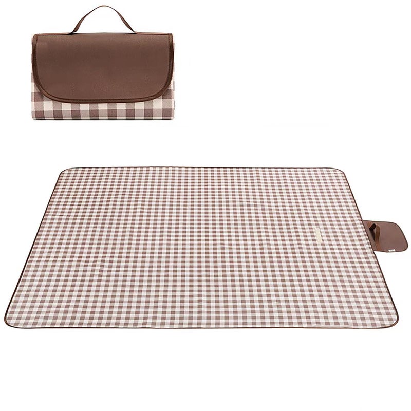 Wind Tour Waterproof Picnic Blanket with Carry Strap Foldable Sandproof Outdoor Mat for Camping Beach Park 59 x 71Coffee Grid Single Mat - Image 2