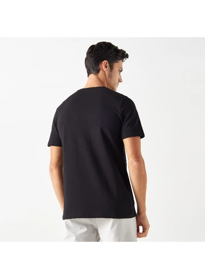 Iconic Iconic Slogan Print Pique T-shirt with Crew Neck and Short Sleeves