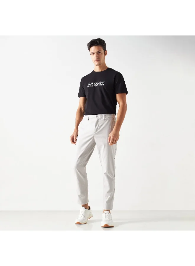 Iconic Iconic Slogan Print Pique T-shirt with Crew Neck and Short Sleeves