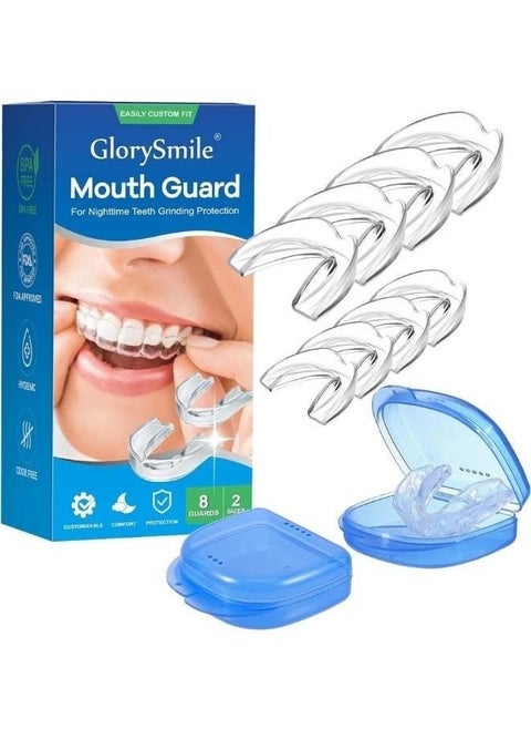8 Pcs 2 Sizes Mouth Guard for Teeth Grinding Clenching Teeth at Night Upgraded Moldable Mouth Guards Stops Bruxism and Teeth Clenching 2 Sizes with Two Travel Cases Dental Care Night Guards