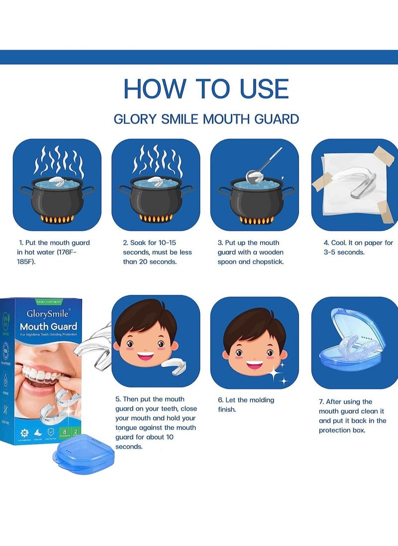 8 Pcs 2 Sizes Mouth Guard for Teeth Grinding Clenching Teeth at Night Upgraded Moldable Mouth Guards Stops Bruxism and Teeth Clenching 2 Sizes with Two Travel Cases Dental Care Night Guards