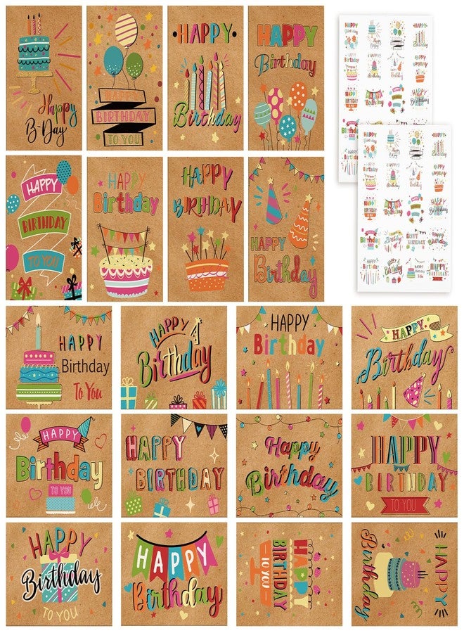 Lemosae 200 Set Unique Happy Birthday Card Bulk with Envelope and Sticker Blank Greeting Card Large 5 x 7 Inch Suitable for Office Kids Women Men, 20 Styles(Retro Style) - Image 1