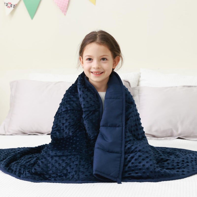 Mr. Sandman Weighted Blanket 3LBS 36 x 48 Inches  Minky Dots Heavy Blanket with Glass Beads  Soft and Cooling for School and Home  Navy Blue - Image 1